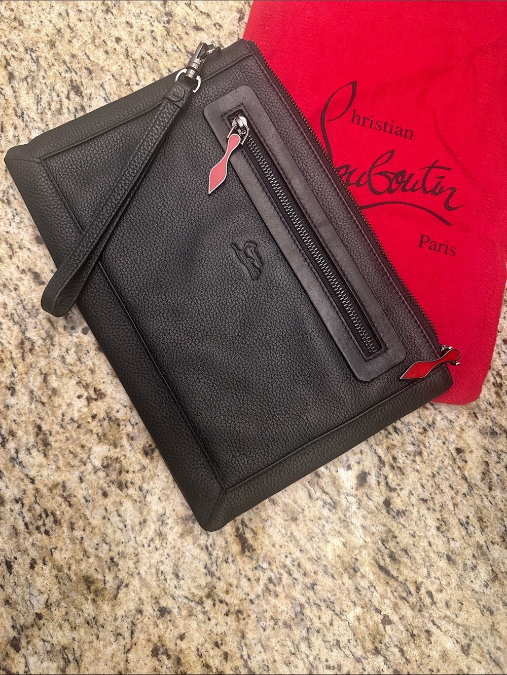 Christian Louboutin Black Studded Leather Clutch with Wrist Strap - Picture 2 of 6